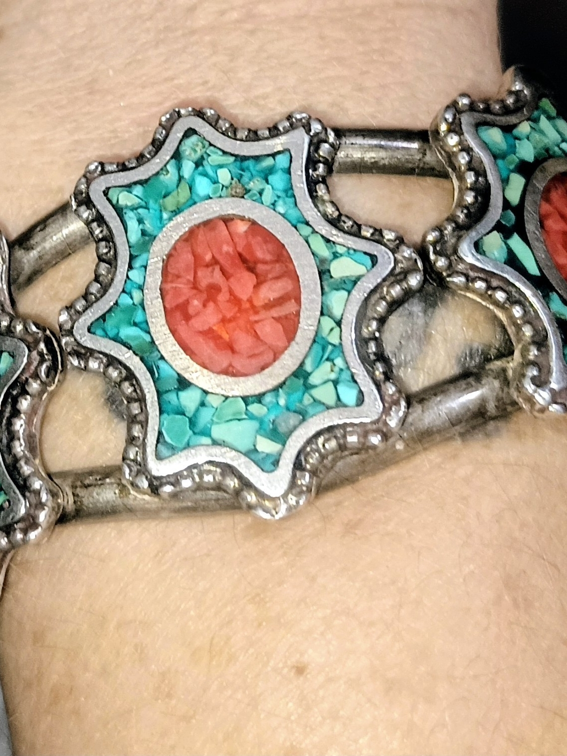 Turquoise And Coral Inlay Star Link Bracelet - Women Jewelry